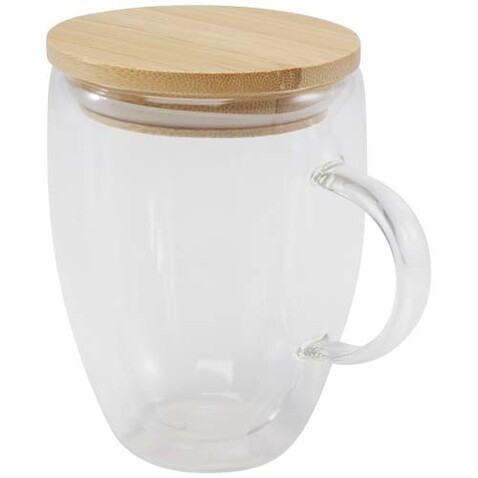Leona 350 ml Glasbecher mit Bambusdeckel, transparent klar bedrucken, Art.-Nr. 11341801 Leona 350 ml Glasbecher mit Bambusdeckel, transparent klar bedrucken, Art.-Nr. 11341801