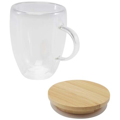 Leona 350 ml Glasbecher mit Bambusdeckel, transparent klar bedrucken, Art.-Nr. 11341801 Leona 350 ml Glasbecher mit Bambusdeckel, transparent klar bedrucken, Art.-Nr. 11341801