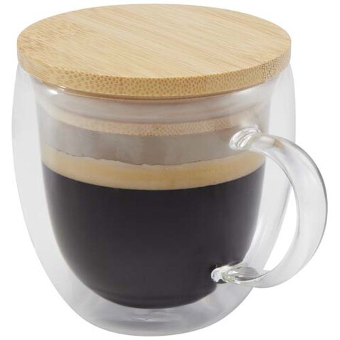 Lenora 250 ml Glasbecher mit Bambusdeckel, transparent klar bedrucken, Art.-Nr. 11341901 Lenora 250 ml Glasbecher mit Bambusdeckel, transparent klar bedrucken, Art.-Nr. 11341901
