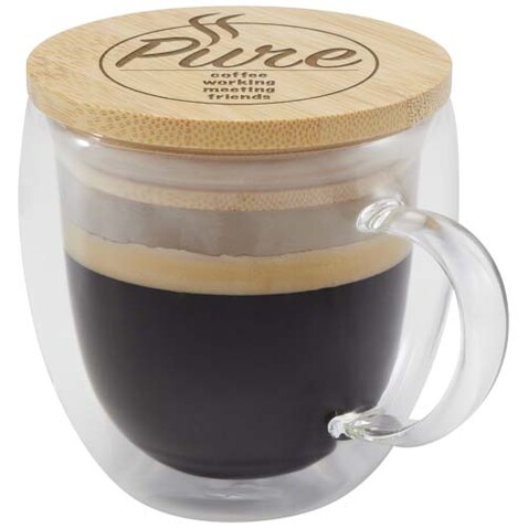 Lenora 250 ml Glasbecher mit Bambusdeckel, transparent klar bedrucken, Art.-Nr. 11341901 Lenora 250 ml Glasbecher mit Bambusdeckel, transparent klar bedrucken, Art.-Nr. 11341901