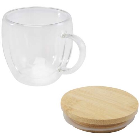 Lenora 250 ml Glasbecher mit Bambusdeckel, transparent klar bedrucken, Art.-Nr. 11341901 Lenora 250 ml Glasbecher mit Bambusdeckel, transparent klar bedrucken, Art.-Nr. 11341901