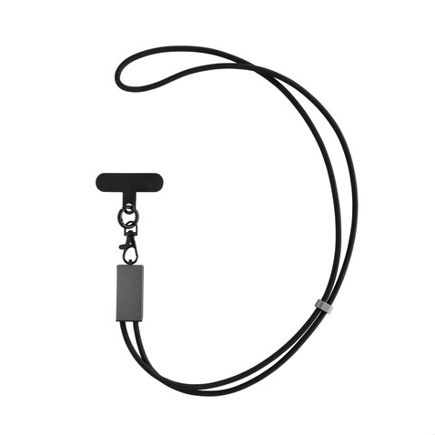 Terra 60Wduales Ladekabel aus RCS recyceltem PET mit Lanyard grau, schwarz bedrucken, Art.-Nr. P302.5402