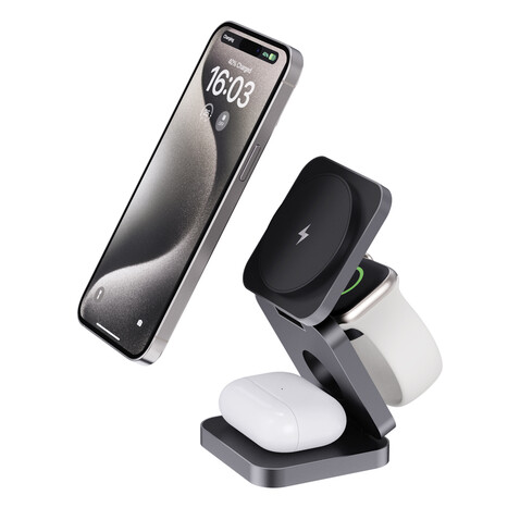 Terra faltbares 3-in-1 15W Charger aus RCS rec. Aluminium grau bedrucken, Art.-Nr. P308.6402 Terra faltbares 3-in-1 15W Charger aus RCS rec. Aluminium grau bedrucken, Art.-Nr. P308.6402