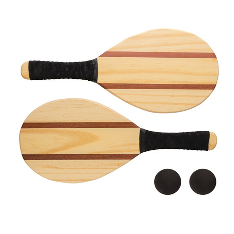 Frescobol Tennis-Set aus Holz braun bedrucken, Art.-Nr. P453.509 Frescobol Tennis-Set aus Holz braun bedrucken, Art.-Nr. P453.509
