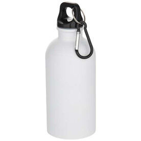 Oregon 400 ml matte RCS-zertifizierte einwandige Trinkflasche aus recyceltem Edelstahl mit Karabinerhaken, weiss bedrucken, Art.-Nr. 10087101