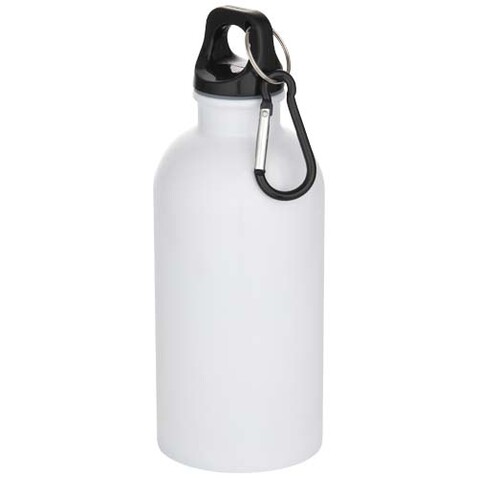 Oregon 400 ml RSC-zertifizierte einwandige Sublimation Trinkflasche aus recyceltem Edelstahl mit Karabinerhaken, weiss bedrucken, Art.-Nr. 10087301 Oregon 400 ml RSC-zertifizierte einwandige Sublimation Trinkflasche aus recyceltem Edelstahl mit Karabinerhaken, weiss bedrucken, Art.-Nr. 10087301