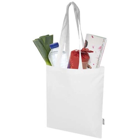 Madras Blend 140 g/m² Tragetasche aus GRS-recycelter Baumwolle 7L, weiss bedrucken, Art.-Nr. 12076001 Madras Blend 140 g/m² Tragetasche aus GRS-recycelter Baumwolle 7L, weiss bedrucken, Art.-Nr. 12076001