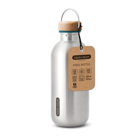 Black+Blum Stahl-Wasserflasche 600ml turkis bedrucken, Art.-Nr. P439.1233