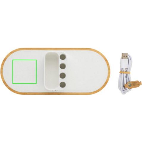 Ontario 10W Dual Charger aus Bambus & RCS rPlastik weiß bedrucken, Art.-Nr. P308.423 Ontario 10W Dual Charger aus Bambus & RCS rPlastik weiß bedrucken, Art.-Nr. P308.423