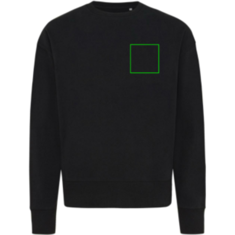 IQONIQ Kruger Relax-Rundhals-Sweater aus recycelt. Baumwolle schwarz bedrucken, Art.-Nr. T9302.001.S