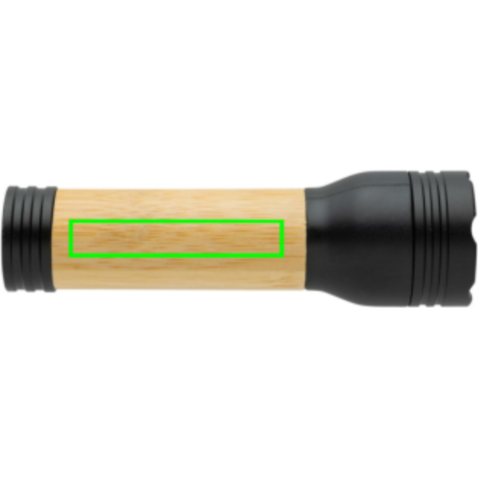 Lucid 1W Taschenlampe aus RCS recycelt. Kunststoff &amp; Bambus schwarz, braun bedrucken, Art.-Nr. P513.771