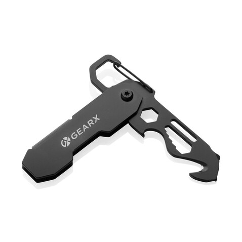 Gear X faltbares EDC-Werkzeug mit Karabinerhaken schwarz bedrucken, Art.-Nr. P221.2701 Gear X faltbares EDC-Werkzeug mit Karabinerhaken schwarz bedrucken, Art.-Nr. P221.2701