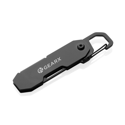 Gear X faltbares EDC-Werkzeug mit Karabinerhaken schwarz bedrucken, Art.-Nr. P221.2701 Gear X faltbares EDC-Werkzeug mit Karabinerhaken schwarz bedrucken, Art.-Nr. P221.2701