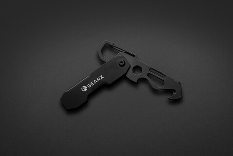 Gear X faltbares EDC-Werkzeug mit Karabinerhaken schwarz bedrucken, Art.-Nr. P221.2701 Gear X faltbares EDC-Werkzeug mit Karabinerhaken schwarz bedrucken, Art.-Nr. P221.2701