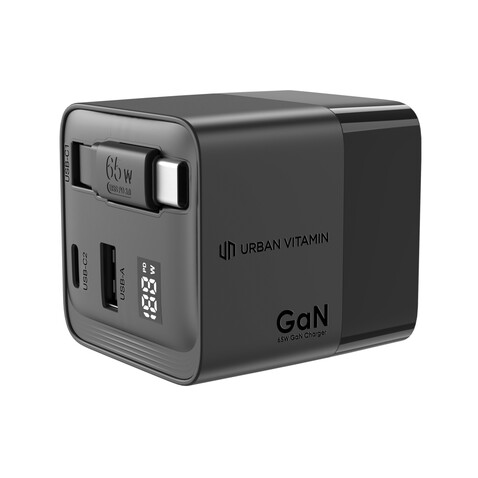 Urban Vitamin Mendocino 65W GaN-Charger mit einziehb. Kabel schwarz bedrucken, Art.-Nr. P301.2701 Urban Vitamin Mendocino 65W GaN-Charger mit einziehb. Kabel schwarz bedrucken, Art.-Nr. P301.2701
