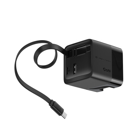 Urban Vitamin Mendocino 65W GaN-Charger mit einziehb. Kabel schwarz bedrucken, Art.-Nr. P301.2701 Urban Vitamin Mendocino 65W GaN-Charger mit einziehb. Kabel schwarz bedrucken, Art.-Nr. P301.2701