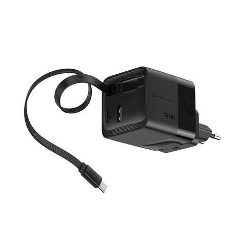Urban Vitamin Mendocino 65W GaN-Charger mit einziehb. Kabel schwarz bedrucken, Art.-Nr. P301.2701 Urban Vitamin Mendocino 65W GaN-Charger mit einziehb. Kabel schwarz bedrucken, Art.-Nr. P301.2701