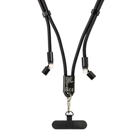 LoopAmp verstellbares 160cm 60W Telefonkabel aus RCS rPET schwarz bedrucken, Art.-Nr. P302.5301