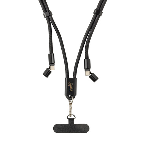 LoopAmp verstellbares 160cm 60W Telefonkabel aus RCS rPET schwarz bedrucken, Art.-Nr. P302.5301