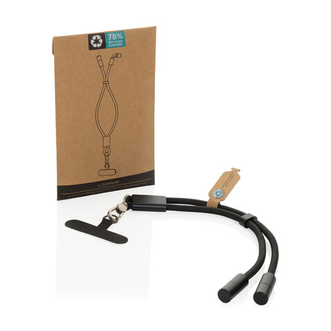 LoopAmp 60W Handgelenksband für Smartphones aus RCS rPET schwarz bedrucken, Art.-Nr. P302.5701
