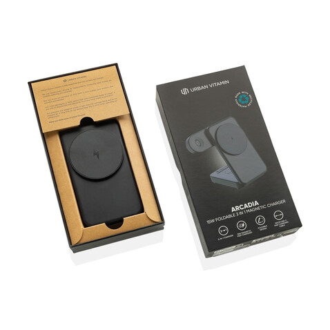 Urban Vitamin Arcadia 15W 3in1 Magnet-Charger aus RCS rABS schwarz bedrucken, Art.-Nr. P309.5101 Urban Vitamin Arcadia 15W 3in1 Magnet-Charger aus RCS rABS schwarz bedrucken, Art.-Nr. P309.5101