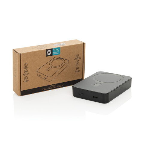 Amporia 10.000mAh magnetische Powerbank aus RCS rec. ABS schwarz bedrucken, Art.-Nr. P322.8901
