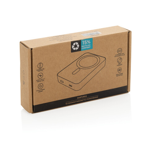 Amporia 10.000mAh magnetische Powerbank aus RCS rec. ABS schwarz bedrucken, Art.-Nr. P322.8901