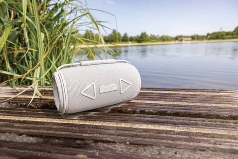 Prisma 16W IPX4 Speaker aus RCS rec. rPET grau bedrucken, Art.-Nr. P331.1419