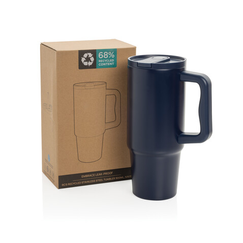 Embrace Leakproof aus RCS recyceltem Edelstahl 900ml navy blau bedrucken, Art.-Nr. P437.3425