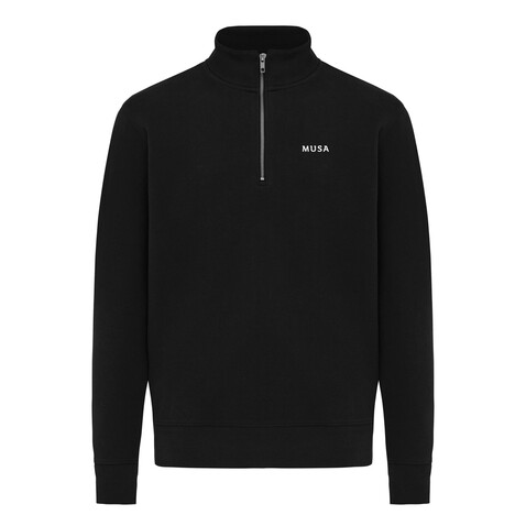 IQONIQ Elgon Quarter-Zip-Sweater aus rec. Baumwolle schwarz bedrucken, Art.-Nr. T9601.001.S IQONIQ Elgon Quarter-Zip-Sweater aus rec. Baumwolle schwarz bedrucken, Art.-Nr. T9601.001.S