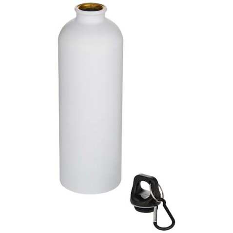 Oregon 750 ml matte RCS-zertifizierte, einwandige Trinkflasche aus recyceltem Edelstahl mit Karabinerhaken, weiss bedrucken, Art.-Nr. 10087201 Oregon 750 ml matte RCS-zertifizierte, einwandige Trinkflasche aus recyceltem Edelstahl mit Karabinerhaken, weiss bedrucken, Art.-Nr. 10087201