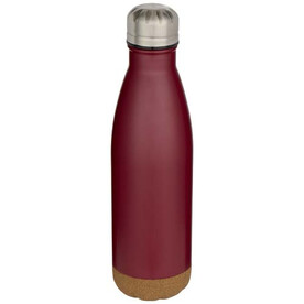 Cove 500 ml doppelwandige, vakuumisolierte Trinkflasche aus Edelstahl mit Korkdetails, rot bedrucken, Art.-Nr. 10089221