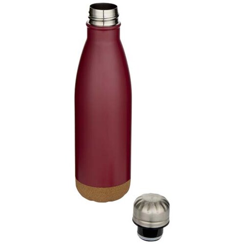 Cove 500 ml doppelwandige, vakuumisolierte Trinkflasche aus Edelstahl mit Korkdetails, rot bedrucken, Art.-Nr. 10089221 Cove 500 ml doppelwandige, vakuumisolierte Trinkflasche aus Edelstahl mit Korkdetails, rot bedrucken, Art.-Nr. 10089221