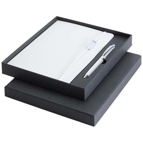 Legato Elegance A5 Hardcover Notizbuch mit Tintenroller Set, weiss, weiss bedrucken, Art.-Nr. 10625801