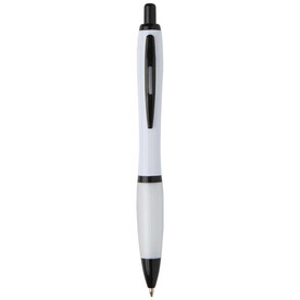 Nash Kugelschreiber aus recyceltem Kunststoff mit schwarzen Zierelementen (schwarze Mine), weiss bedrucken, Art.-Nr. 10629601