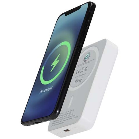 Acrab 15 W 10.000 mAh magnetische kabellose Powerbank mit 20 W PD aus recyceltem Kunststoff, weiss bedrucken, Art.-Nr. 12444201 Acrab 15 W 10.000 mAh magnetische kabellose Powerbank mit 20 W PD aus recyceltem Kunststoff, weiss bedrucken, Art.-Nr. 12444201