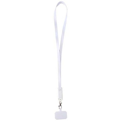 Franz 5 in 1 Lanyard Kabel aus recyceltem Kunststoff für Smartphones mit integrierter Datensynchronisierung und 65 W Schnellladefunktion, weiss bedrucken, Art.-Nr. 12444701 Franz 5 in 1 Lanyard Kabel aus recyceltem Kunststoff für Smartphones mit integrierter Datensynchronisierung und 65 W Schnellladefunktion, weiss bedrucken, Art.-Nr. 12444701