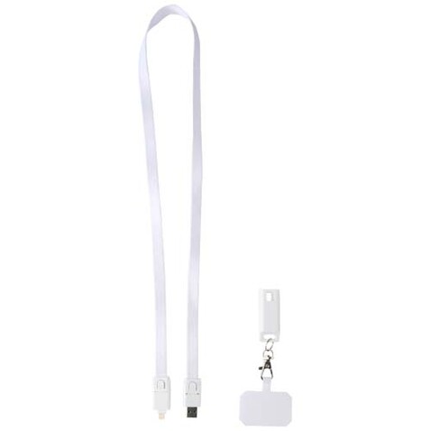 Franz 5 in 1 Lanyard Kabel aus recyceltem Kunststoff für Smartphones mit integrierter Datensynchronisierung und 65 W Schnellladefunktion, weiss bedrucken, Art.-Nr. 12444701 Franz 5 in 1 Lanyard Kabel aus recyceltem Kunststoff für Smartphones mit integrierter Datensynchronisierung und 65 W Schnellladefunktion, weiss bedrucken, Art.-Nr. 12444701