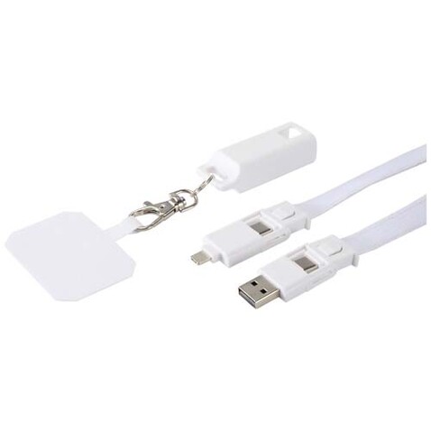Franz 5 in 1 Lanyard Kabel aus recyceltem Kunststoff für Smartphones mit integrierter Datensynchronisierung und 65 W Schnellladefunktion, weiss bedrucken, Art.-Nr. 12444701 Franz 5 in 1 Lanyard Kabel aus recyceltem Kunststoff für Smartphones mit integrierter Datensynchronisierung und 65 W Schnellladefunktion, weiss bedrucken, Art.-Nr. 12444701