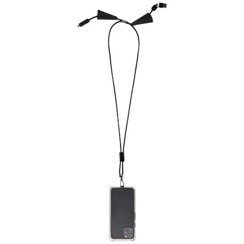 Funi 5 in 1 Lanyard Kabel aus recyceltem Kunststoff für Smartphones mit integrierter Datensynchronisierung und 100 W Schnellladefunktion, schwarz bedrucken, Art.-Nr. 12445390 Funi 5 in 1 Lanyard Kabel aus recyceltem Kunststoff für Smartphones mit integrierter Datensynchronisierung und 100 W Schnellladefunktion, schwarz bedrucken, Art.-Nr. 12445390