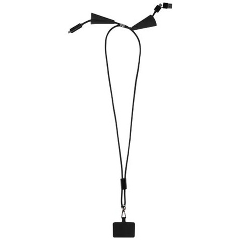 Funi 5 in 1 Lanyard Kabel aus recyceltem Kunststoff für Smartphones mit integrierter Datensynchronisierung und 100 W Schnellladefunktion, schwarz bedrucken, Art.-Nr. 12445390 Funi 5 in 1 Lanyard Kabel aus recyceltem Kunststoff für Smartphones mit integrierter Datensynchronisierung und 100 W Schnellladefunktion, schwarz bedrucken, Art.-Nr. 12445390