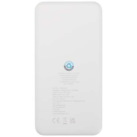 Intan 10 W 10.000 mAh Powerbank aus recyceltem Kunststoff, weiss bedrucken, Art.-Nr. 12445801 Intan 10 W 10.000 mAh Powerbank aus recyceltem Kunststoff, weiss bedrucken, Art.-Nr. 12445801