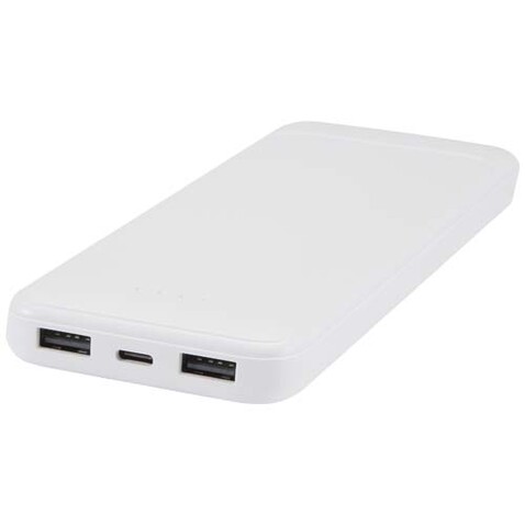 Adhil 10 W 10.000 mAh Powerbank aus recyceltem Kunststoff mit 2 integrierten Kabeln, weiss bedrucken, Art.-Nr. 12445901 Adhil 10 W 10.000 mAh Powerbank aus recyceltem Kunststoff mit 2 integrierten Kabeln, weiss bedrucken, Art.-Nr. 12445901