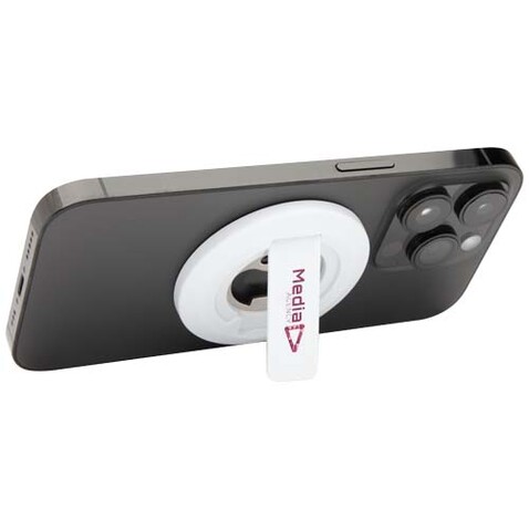 Ain Magnetische Smartphonehalterung aus recyceltem Kunststoff mit Flaschenöffner, weiss bedrucken, Art.-Nr. 12446101