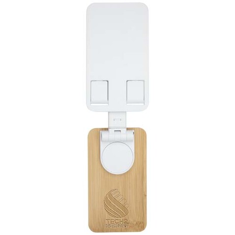 Alfirk Klappbare Smartphonehalterung aus recyceltem Kunststoff mit Bambusdetails, weiss bedrucken, Art.-Nr. 12446401