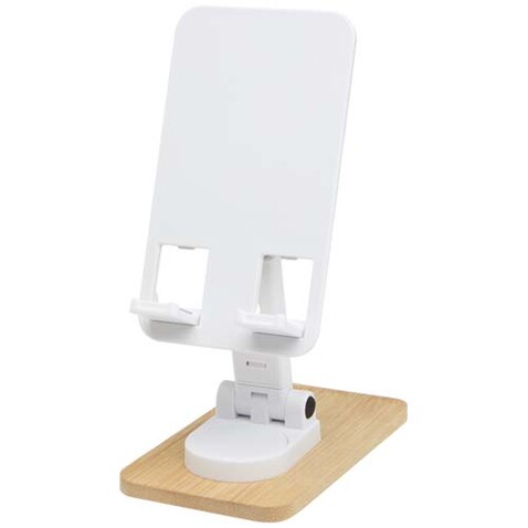 Alfirk Klappbare Smartphonehalterung aus recyceltem Kunststoff mit Bambusdetails, weiss bedrucken, Art.-Nr. 12446401