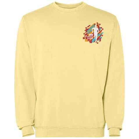 Jaya Pullover mit Rundhalsausschnitt Unisex, gelb bedrucken, Art.-Nr. R2203D90 Jaya Pullover mit Rundhalsausschnitt Unisex, gelb bedrucken, Art.-Nr. R2203D90