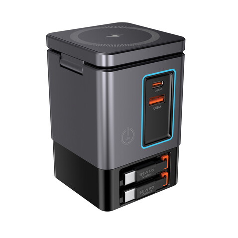 Urban Vitamin Sacramento 105W GaN Charger mit einz. Kabeln grau, schwarz bedrucken, Art.-Nr. P309.5402 Urban Vitamin Sacramento 105W GaN Charger mit einz. Kabeln grau, schwarz bedrucken, Art.-Nr. P309.5402