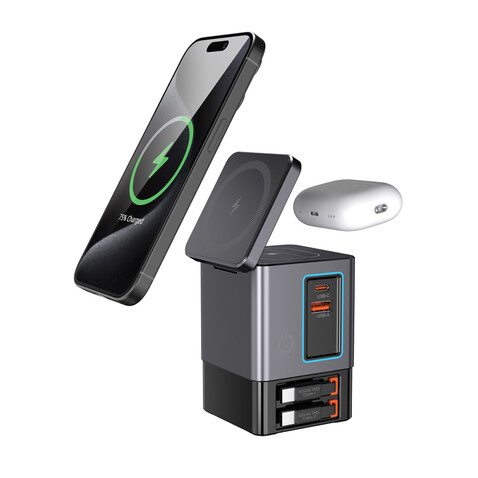 Urban Vitamin Sacramento 105W GaN Charger mit einz. Kabeln grau, schwarz bedrucken, Art.-Nr. P309.5402 Urban Vitamin Sacramento 105W GaN Charger mit einz. Kabeln grau, schwarz bedrucken, Art.-Nr. P309.5402
