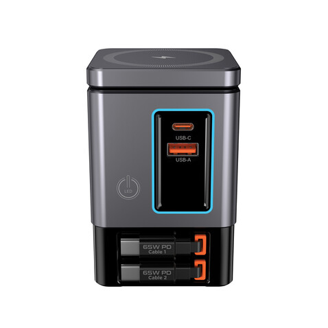 Urban Vitamin Sacramento 105W GaN Charger mit einz. Kabeln grau, schwarz bedrucken, Art.-Nr. P309.5402 Urban Vitamin Sacramento 105W GaN Charger mit einz. Kabeln grau, schwarz bedrucken, Art.-Nr. P309.5402
